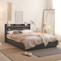 파란들 케론 LED 수납 퀸침대 Q, 백아카시아