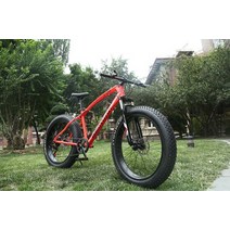 입문용 팻바이크 엠티비 오프로드 전기 자전거 26인치 빅 타이어 산악 7단 산악 충격 흡수 비치 4.0 추가 지방 타이어 스노우 가변 속도, 빨간색