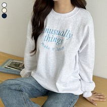 가비진 여성용 데일리 레터링 라운드넥 오버핏 맨투맨 티
