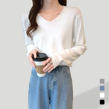 앤틱소 여성 부드러운 브이넥 니트티 긴팔 여름 니트