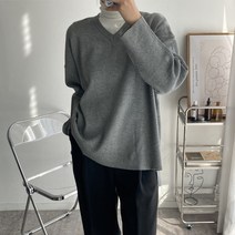 뜨개진 여성용 루즈핏 부드러운 옆트임 언발 니트 젤코바 브이넥