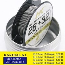 SS.316L/A1/Ni90 퓨즈 클랩톤 프리빌드 코일 히팅 와이어 10 피트 스풀 NK, 05 A1 26-32Ga