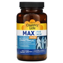 Country Life Max for Men 종합비타민 미네랄 복합체 철분 무함유 120정, 기본