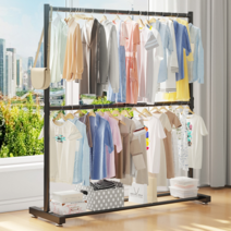 디작소 일자형 2단 옷걸이 행거(120cmx180cm)(블랙), one color