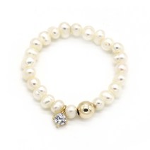 [주문제작] 14K 금볼 천연 담수 진주 반지 포인트 큐빅 6월 탄생석