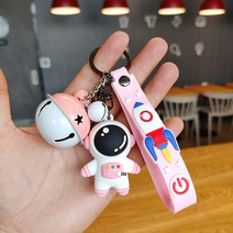 캐릭터 우주인 열쇠고리 우주인걸이 PVC 가방걸이 예쁜 자동차 열쇠고리 작은 선물, 우주인 핑크색에 방울
