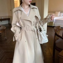 아이보리 트렌치코트 여성 봄 아우터 바바리 롱 코트 오프 화이트 허리 밸트 슬림 라인 핏
