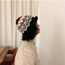 여성 빈티지룩 겨울 털모자 글램핑룩 손뜨개 비니 4칼라