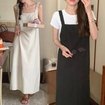 여자 스퀘어넥 루즈핏 밴딩스트랩 민소매 롱원피스