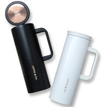 1+1 핫콤 진공 커피머그 손잡이 텀블러 450ml, 화이트+블랙