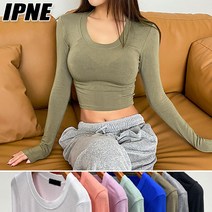 [이쁘네] 톤업 유넥 크롭 티셔츠 슬림 찰랑 레이온 무지 데일리 심플 캐주얼 베이직