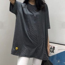오버핏 스트라이프 심플 여성 흰 셔츠 반팔 기본 티