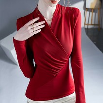 여성 브이넥 긴팔 봄가을 티셔츠 이너 블라우스