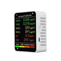 미세먼지측정기 6 In 1 다기능 휴대용 대기 오염 감지기 PM2.5 PM10 HCHO TVOC CO CO2 포름 알데히드 모니터 LCD 대형 스크린 디스플레이, 체코, White