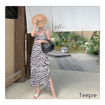 티피/Teepie 여성 브이넥 레오파드 나시 롱 원피스 박시 캐주얼 원피스 바캉스