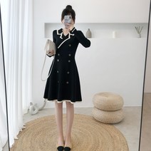 넷투넷코리아 여성 셔츠형 니트 미디원피스 A라인 배색 심플 하객룩