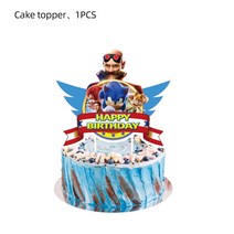 New Cartoon Sonic Party Supplies Boys Birthday Disposable Tableware Set Paper Plate Cup Napkins Baby, 24 Cake Flag