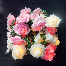 깃털 스탠드 조명기구 플로어 거실 무드등 인테리어, 핑크+화이트로즈_6m 40m 램프 배터리 모델(배터리