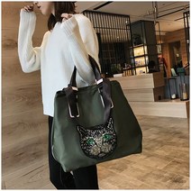 빈티지 비즈냥이 고양이 자수 옥스포드 숄더백