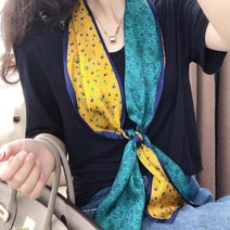 배색꽃 맥시 트 윌리 롱 타이 스카프 양면 패턴 실크 여성 쁘띠 방도