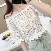 코바늘 조끼 니트 골프 크로쉐 크롭 뜨개 뷔스티에 오프숄더 반소매 U12