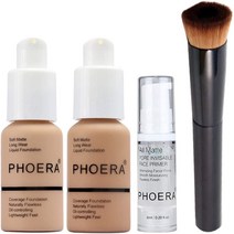 PO ERA FOUNDATION POW COURAGE 메이크업 세트 - 버프 베이지 & 모래 30ml 매트 재단 6ml 얼굴 프라이머 및 액체 파운데이션 브러시 포함
