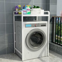 세탁기 선반 심플 베란다 정리 통돌이 드럼 건조기, 블랙 + 라이트 월넛