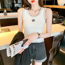 Ogfaour 니트 나시 여자 겉옷 민소매 티셔츠 여름 이너 레깅스 쇼트 톱 O30551