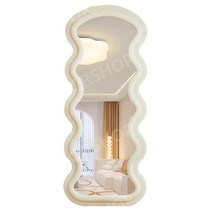 날씬 전신 거울 벨벳 물결 피팅 미러 침실 화장 의류 매장 인테리어 장식 벽걸이, 밀크티  160x60cm 벽걸이+스탠드