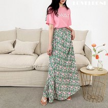 러블보니 / 플라워 밴딩 맥시 롱스커트 그린 블랙