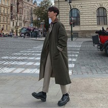 DFMEI 가을 겨울 느슨한 옷깃 남성용 중간 길이 윈드 브레이커 레트로 코트 패션