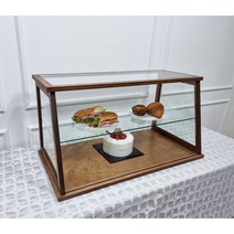 A-1 원목쇼케이스/오픈형 쇼케이스/우드 홈카페수납장 /디저트 빵 진열장/ 베이커리 전시장/주문제작, 다크월넛+유리선반, 미닫이문 추가, LED조명 추가