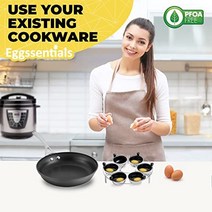 Eggssentials 에그 포처 인서트 스테인레스 스틸 데친 계란 쿠커 계란 데친 컵 PFOA 무료 계란 포처 붙지 않는 9인치 랙 데친 컵 6개, 6 Cup Egg Poacher