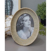 빈티지 라탄 스탠딩 액자 마블 타원 사진 포토