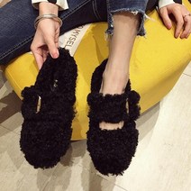 뽀글이부츠 뽀글이플랫 퍼슬립온 연예인 곱슬 양고기 울 플랫 여성 금속 버클 밴드 모피 메리 제인 숙녀 겨울 신발 플러시 로퍼 양 모피 모카신
