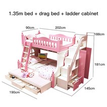 성인 어린이 원목 2층 이층 침대 한국 스타일 여아 공주 책상 방 가구 조합 세트, 8.1.35m bed set
