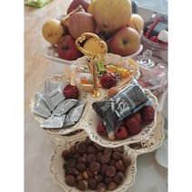 분할접시 디저트 2단 홈파티그릇 세라믹 유럽풍 골드 트레이, 장미 3단 디저트 접시