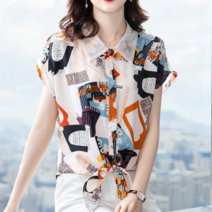 [바니드] 여성 반팔 쉬폰 레터링프린트 세련된 셔츠블라우스 0687