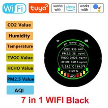 Tuya 7 인 1 Wifi 공기질 측정기 PM2.5 CO2 TVOC HCHO AQI 온도 습도 테스터 TFT 디스플레이 이산화탄소 검출기 지원 공기질 측정기 CO2 TVOC, 07 7 in 1 Wifi Black A