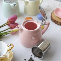 로렐 파스텔 컬러 도자기 티포트 차주전자(스텐 차망 포함) 500ml - 4색상 집들이선물 결혼선물, 블루