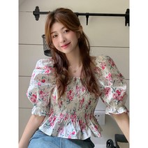 허리밴딩블라우스 스모크 오프숄더 반팔 오피스룩 프렌치