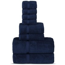 Chakir Turkish Linens 터키산 면 럭셔리 호텔 스파용 목욕 타월 핸드 타월 - 6개 세트 네이비 블루, Set of 8 - Towel Set, Navy