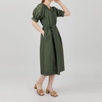 미즈스토리 브이넥 어깨 주름 볼륨 소매 허리 벨트 원피스 (4color)