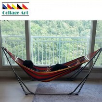 콜라쥬아트 무중력 스탠드 해먹 캠핑용 가정용 특대형, 레드 스트라이프