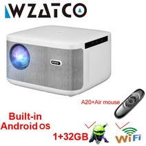 WZATCO-A20 디지털 포커스 풀 HD 프로젝터 1080P WiFi LED 비디오 프로젝터 홈 시어터 안드로이드 32G 프로젝터 영화 시네마 전화, 02.A20 에어 마우스 추가