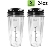 뉴트리 닌자 자동 IQ 시리즈 블렌더용 스파우트 뚜껑 포함 2 팩 교체용 24Oz 컵 BL450/BL454/bl4/BL480/B, 한개옵션0