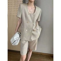 라운드반팔 재킷 5부팬츠 세미정장 여자셋업수트 반바지정장세트 A53866