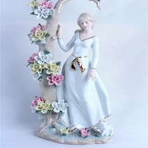 야도르인형 화이트강아지와 트리 여신 유럽풍 거실장식품 도자기인형 고급스러운 섬세한