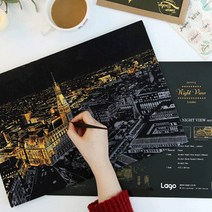 스크래치북 성인 학생 나이트뷰 스크래치 페이퍼 북 집에서 혼자 놀기 DIY 명화 컬러링북 색칠 공부 하기 도안 취미 놀이, 01.네덜란드풍차