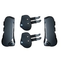 MAYiT 말 힘줄 부츠 (4 피스 - 앞 & 뒤) PU 쉘 힘줄 Fetlock 브레이스 가드 부츠 승마 충격 흡수 점핑 대회용 보호, Medium, black, black